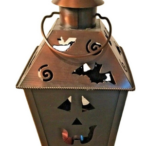 Wholesale vintage style  pumpkin Halloween copper look metal tealight lantern for home and garden decor