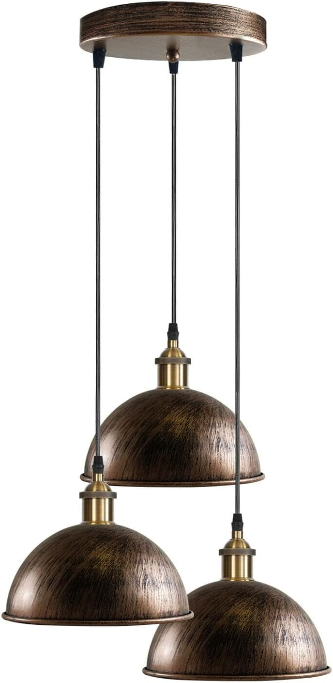 Wholesale Vintage Retro Style 3 Way Ceiling Pendant Light Cluster Light Fitting Brass Dome   For Home Decoration Farmhouses