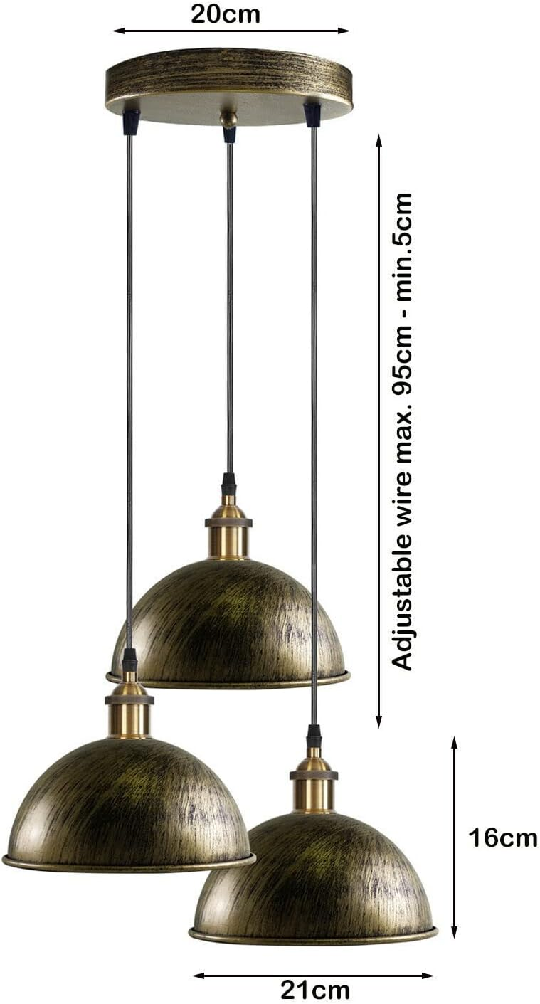 Wholesale Vintage Retro Style 3 Way Ceiling Pendant Light Cluster Light Fitting Brass Dome   For Home Decoration Farmhouses