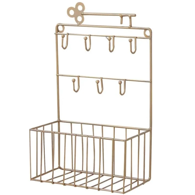 Wholesale Metal Door Hanger with Basket Coat Hooks Storage Baskets Entryway Key Rack For Room Office School Wall Hooks