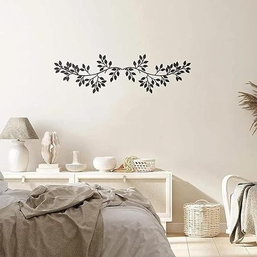 Metal Tree Leaf Wall Decor Vine Olive Branch Art Wrought Iron Scroll Sculptures Above The Bed, Living Room, Outdoor Decoration