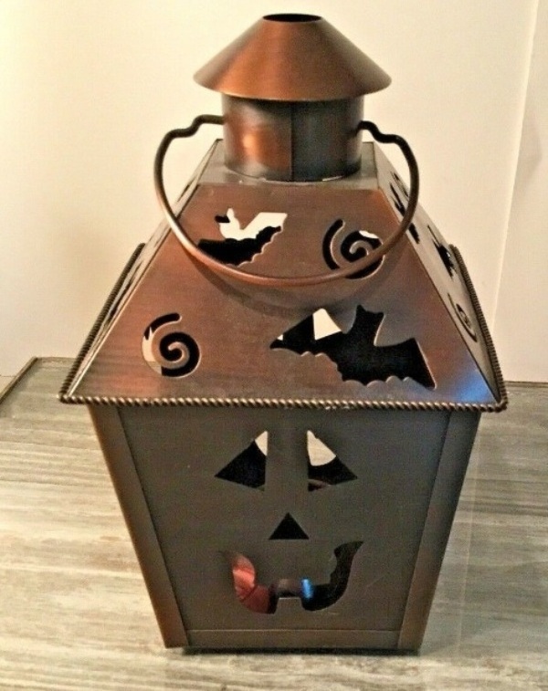 Wholesale vintage style  pumpkin Halloween copper look metal tealight lantern for home and garden decor