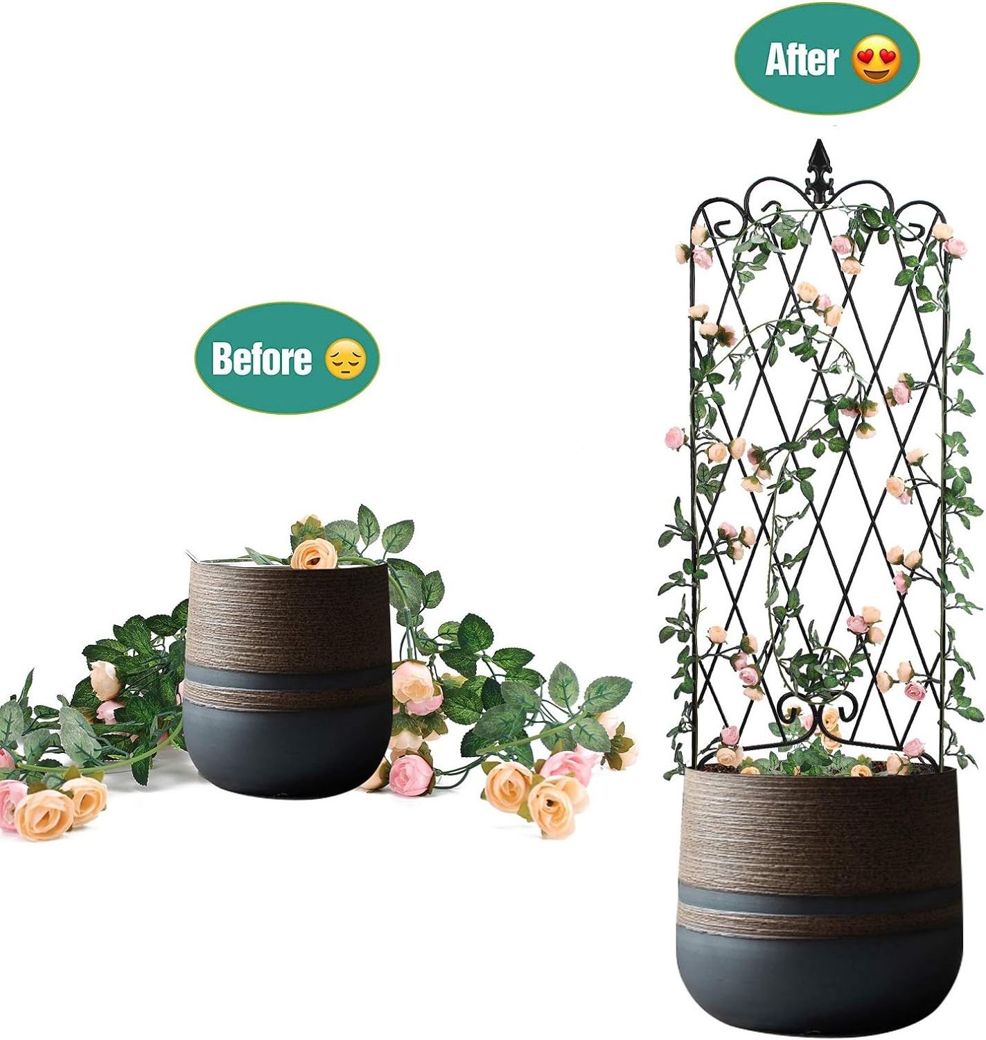 Garden Trellis for Climbing Plants Rustproof Black Iron Potted Vines Vegetables Vining Flowers Patio Metal Wire Lattices Panels