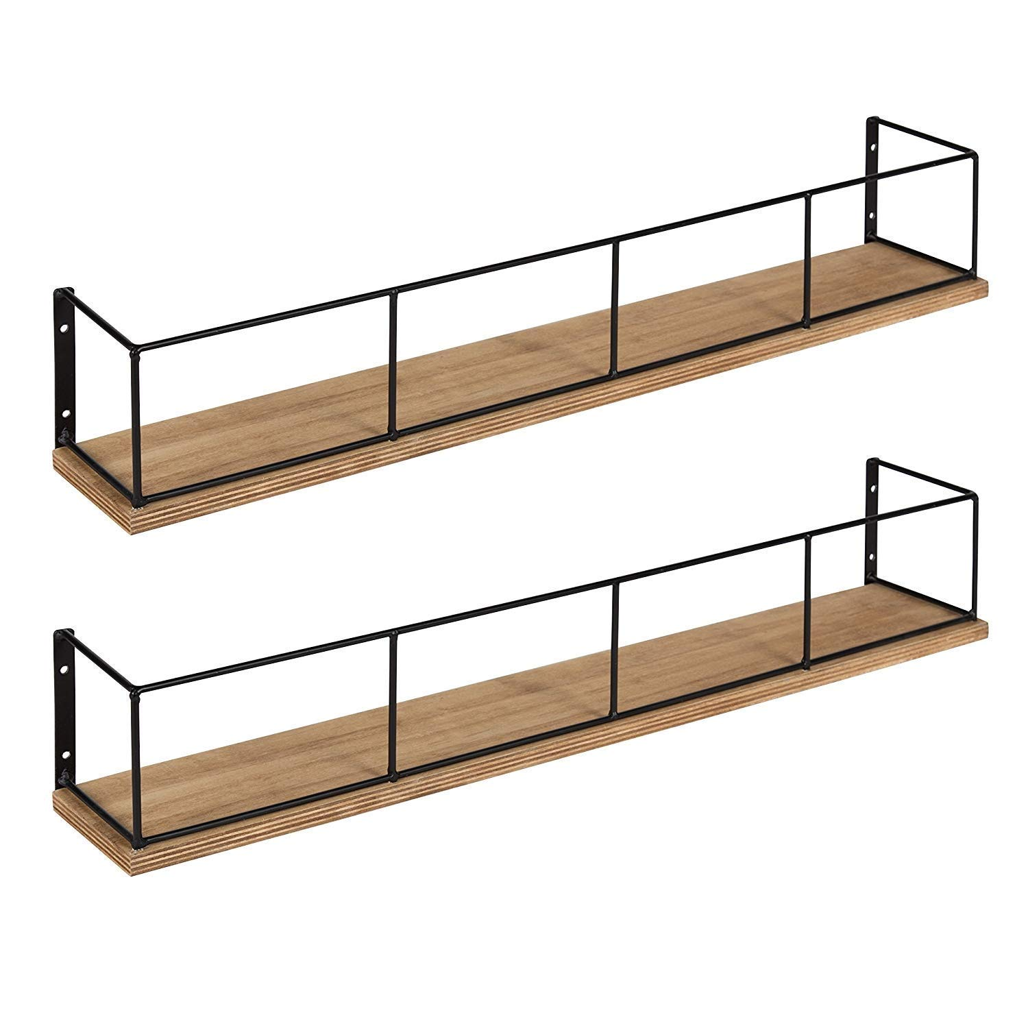 Wholesale  Wooden And Metal Matte Floating Wall Shelves Rustic Brown And Black Rack Of For Home And Kitchen Bathroom Office Room