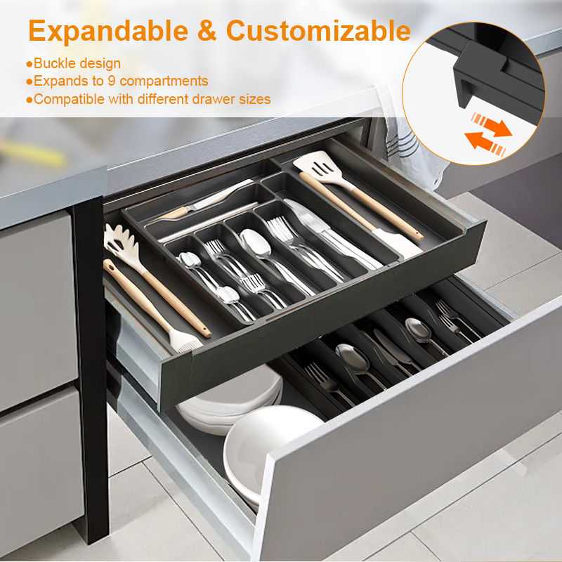 Plastic Adjustable Cutlery Drawer Dividers Organizer Holder Silverware Flatware Organizer Expandable Kitchen Drawer Organizer