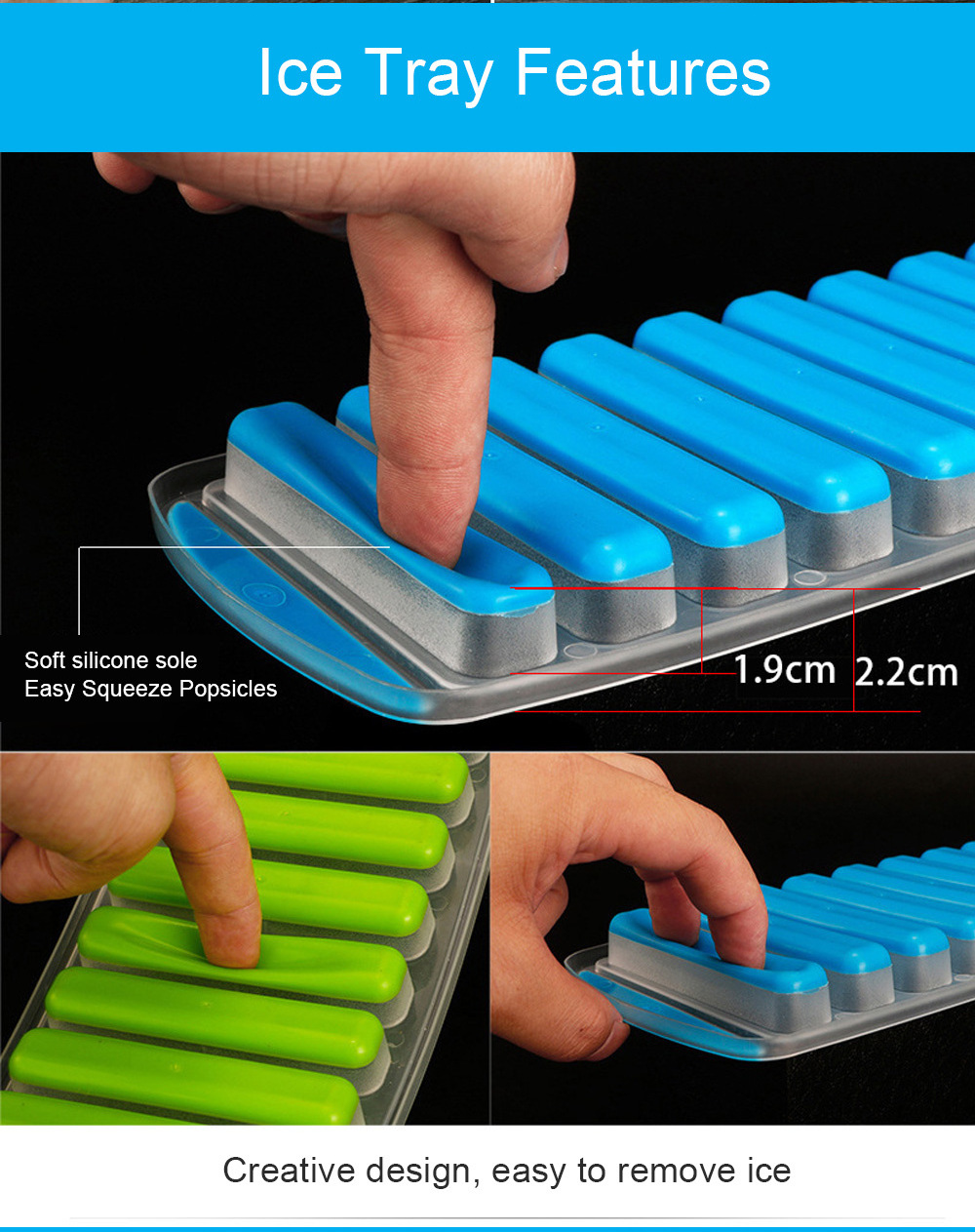 Raybin Popsicle Ice Cream Mold Thin Stick Ice Cube Trays Reusable Long Narrow Silicone Ice Cube Molds with Lid