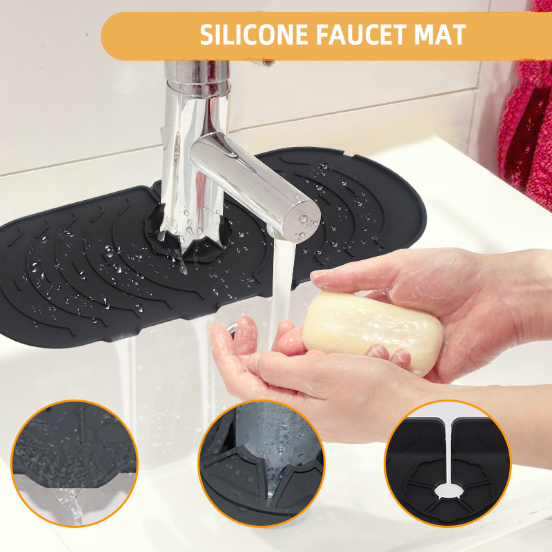 Kitchen Guard Silicone Handle Protector Splash Countertop Guard Draining Pad Behind Faucet Absorbent Water Drip Catcher Tray Mat