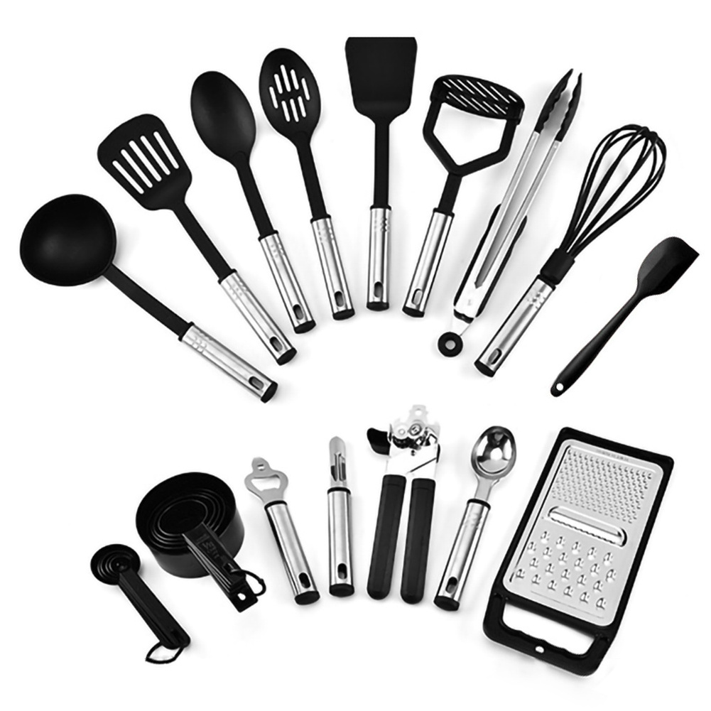 Custom Luxury 24 pieces nylon heat resistant non stick kitchen accessories stainless steel cookware set kitchen utensils