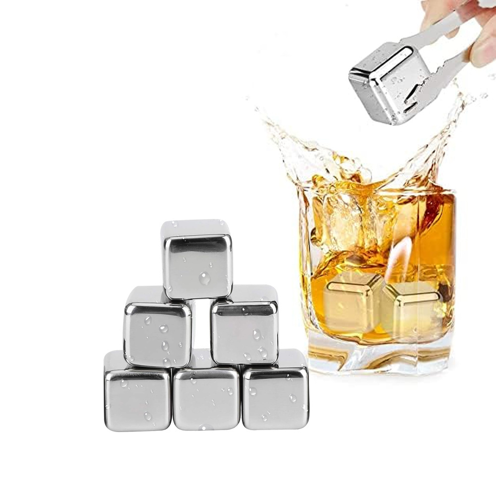 Reusable Metal Whisky Chilling Wine Ice Cubes 304 Stainless Steel Ice Cube Set Cooling Whiskey Stones Gift Set with Box