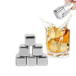 Reusable Metal Whisky Chilling Wine Ice Cubes 304 Stainless Steel Ice Cube Set Cooling Whiskey Stones Gift Set with Box