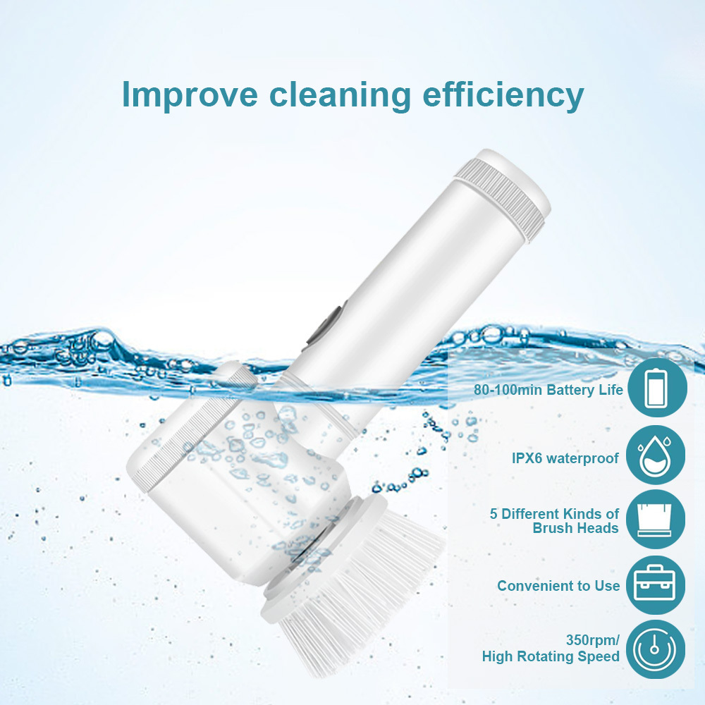 Rechargeable Hand Held Waterproof Automatic Electric Cleaning Brush Power Scrubber Electric Spin Scrubber Electric Dish Scrubber