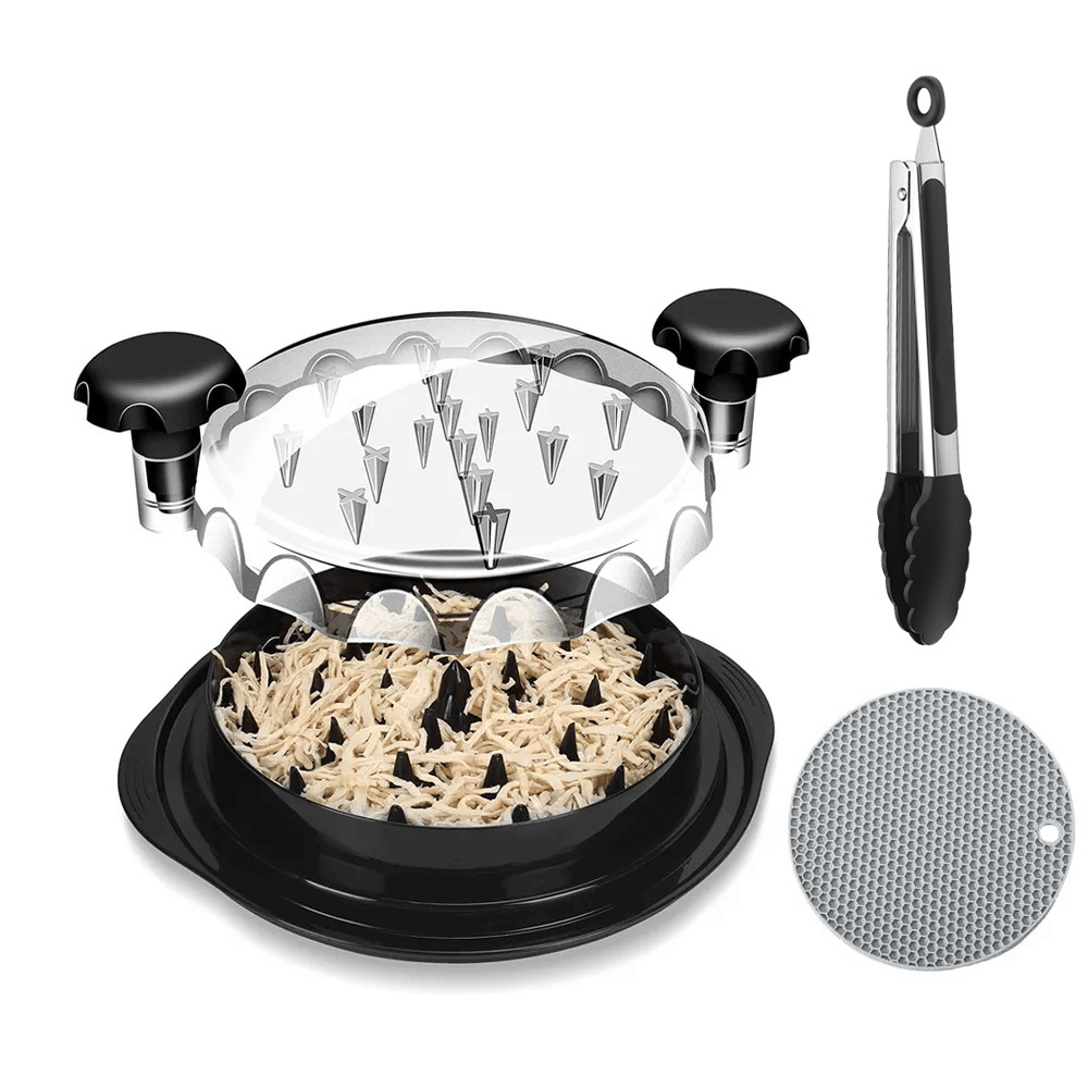 Raybin Round Chicken Bowl Twist Tool Shredder Chicken Meat Shredder with Non-skid Base Mat and Transparent Lid