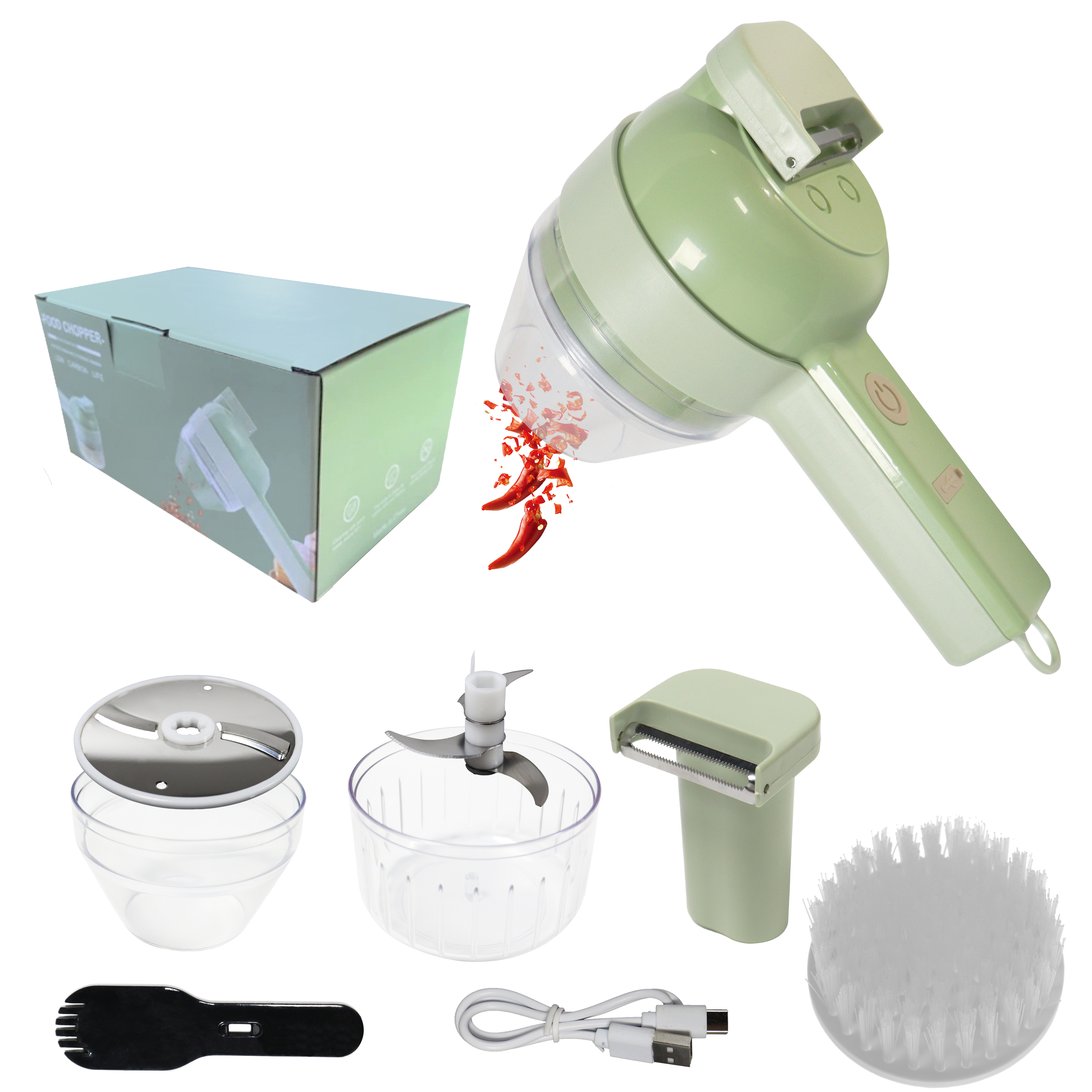 Raybin handheld electric vegetable portable rotating vegetable dicer chopper slicer gatling 4 in 1 electric vegetable cutter set