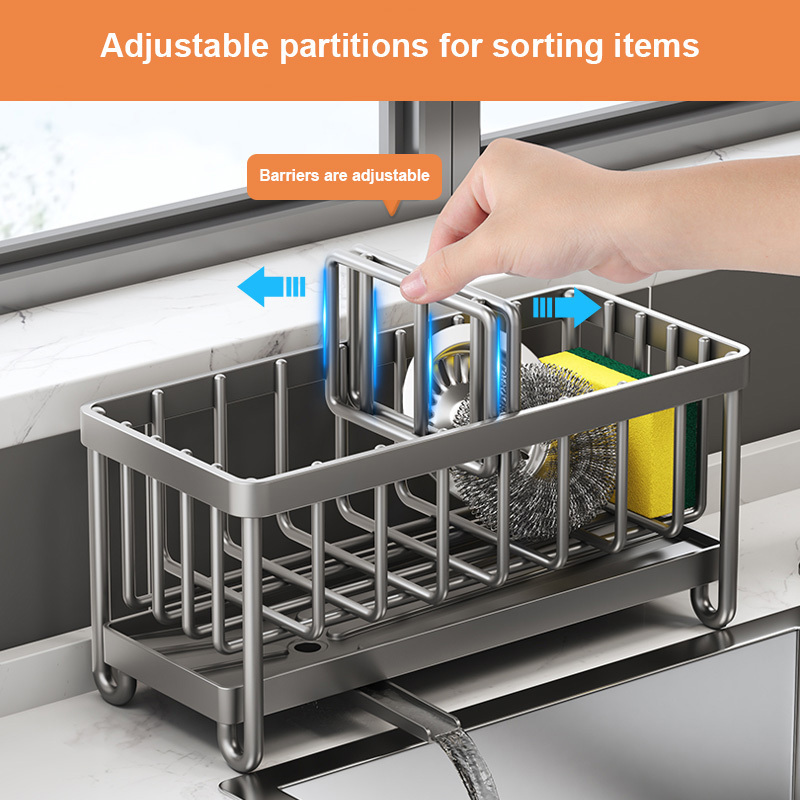 Kitchen Storage Rack Sink Sponge Holder Organiser Kitchen Countertop Sink Caddy Sponge Holder with Drainage for Kitchen Sink