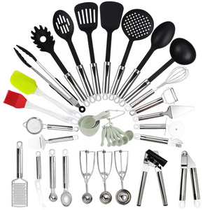 Stainless Steel Kitchen Utensil Set - 36 Cooking Utensils - Nonstick Kitchen Utensils Cookware Set with Spatula - Best Kitchen