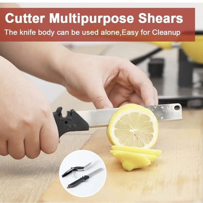 2024 New Convenient 2 In 1 Smart Kitchen Food Chopping Scissors Fruit Vegetable Slicer Scissor Cutting Board Scissors