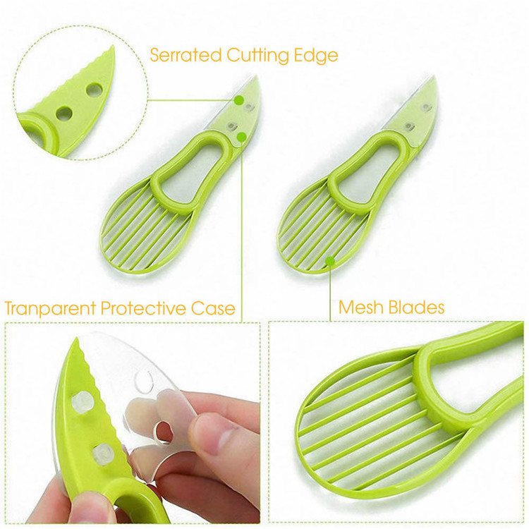 Custom Wholesale Multifunction Manual Kitchen Fruit 3-In-1 Avocado Cutter Pitter Peeler Kitchen Gadgets 3 In 1 Avocado Slicer