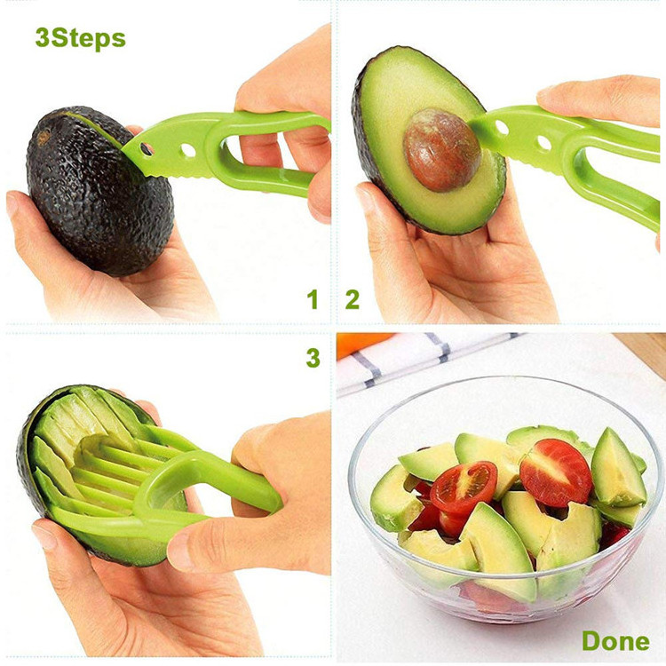 Custom Wholesale Multifunction Manual Kitchen Fruit 3-In-1 Avocado Cutter Pitter Peeler Kitchen Gadgets 3 In 1 Avocado Slicer