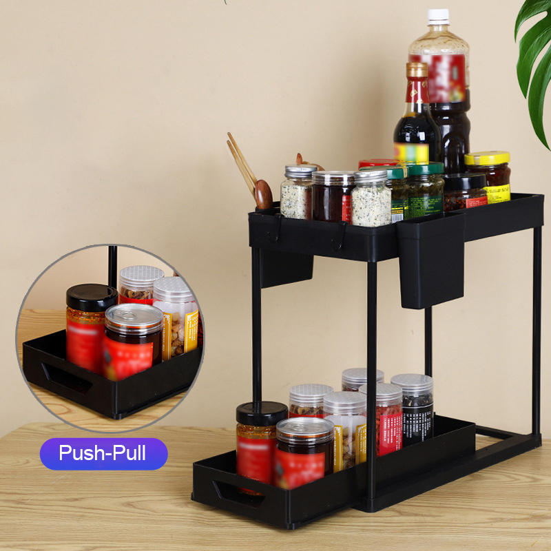 2 Tier Under Bathroom Counter Cabinet Shelf Pull Out Cabinet Rack Organizer Under Sink Organizer for Kitchen Bathroom Cabinet