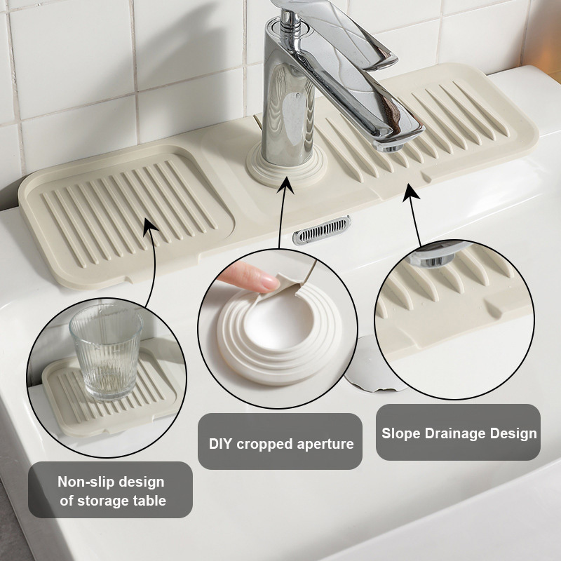 Silicone behind water guard under the kitchen drying sink pad liner splash faucet mat sink splash guard with sponge holder