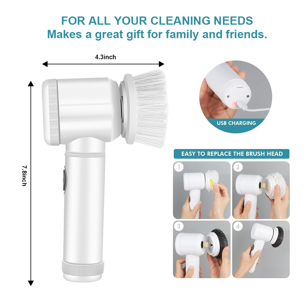 Rechargeable Hand Held Waterproof Automatic Electric Cleaning Brush Power Scrubber Electric Spin Scrubber Electric Dish Scrubber