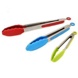 Custom Heat Resistant 3-Pack Stainless Steel Silicone Food Tongs Set for BBQ