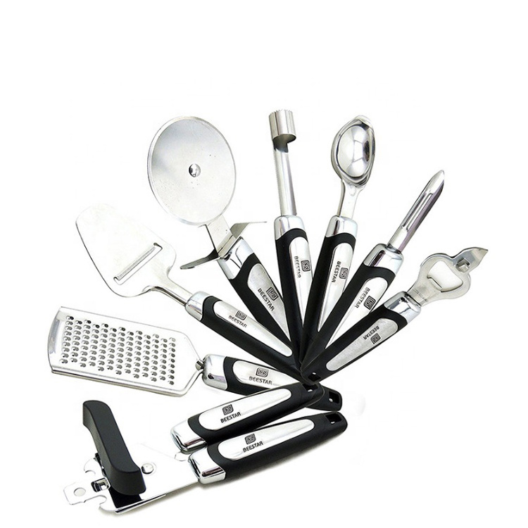 Best selling 8 piece stainless steel with silicone  kitchen gadgets tools set