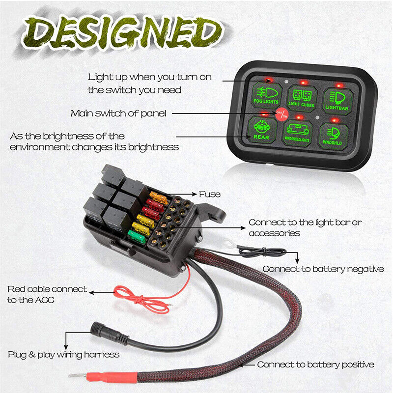 Universal 12v On Off Circuit Control Box Racing Marine Switch Pod Light Touch Switch Box 6 Gang Switch Panel For Truck Atv Car