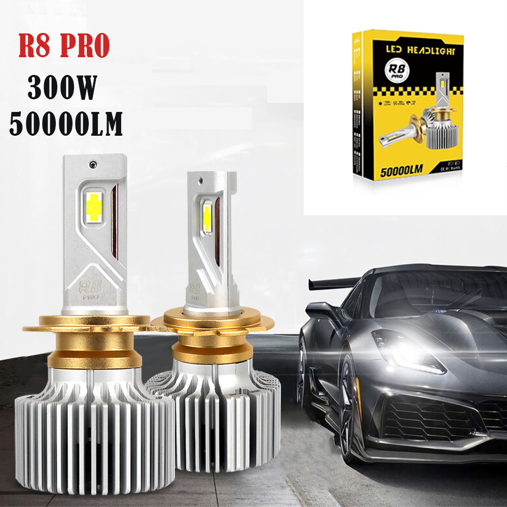 Raych R8 PRO LED Headlight Top CSP chips Bulb 300W 50000LM Super Bright 6000K H11 Hi Lo Beam H8 Canbus Decoder Silent Fans