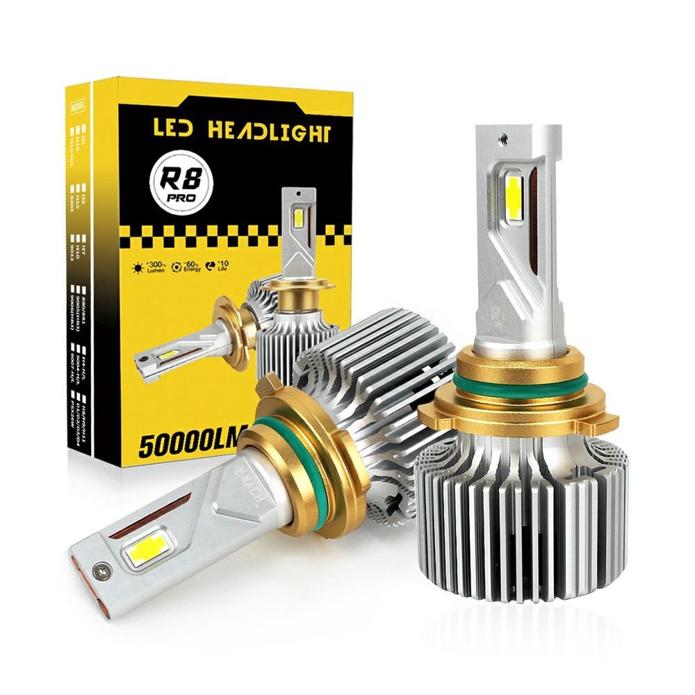 Raych R8 PRO LED Headlight Top CSP chips Bulb 300W 50000LM Super Bright 6000K H11 Hi Lo Beam H8 Canbus Decoder Silent Fans