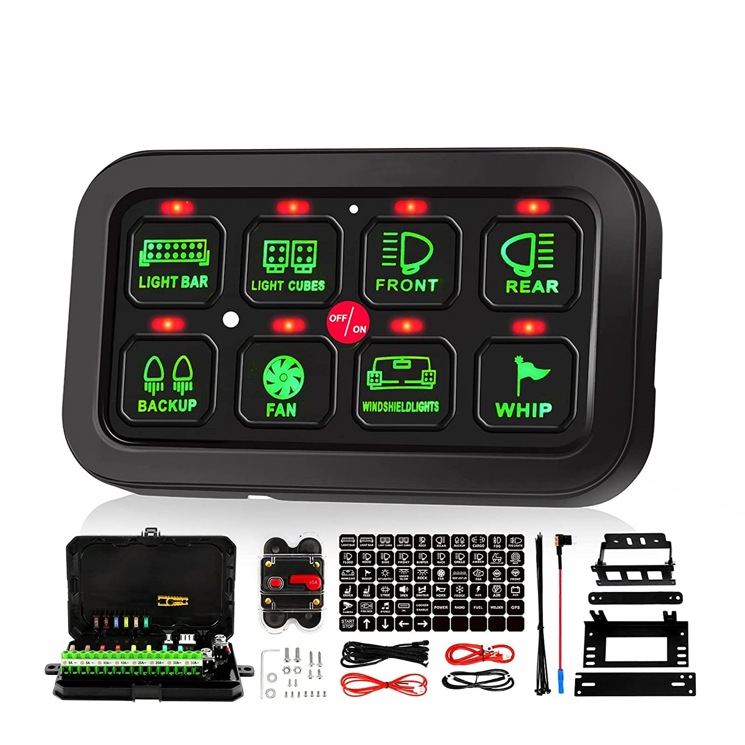 Universal Circuit Control Relay System Box Slim Touch Dji 4x4 On-off 8 Gang Car Control Switch Panel With Led Marine Boat Suv