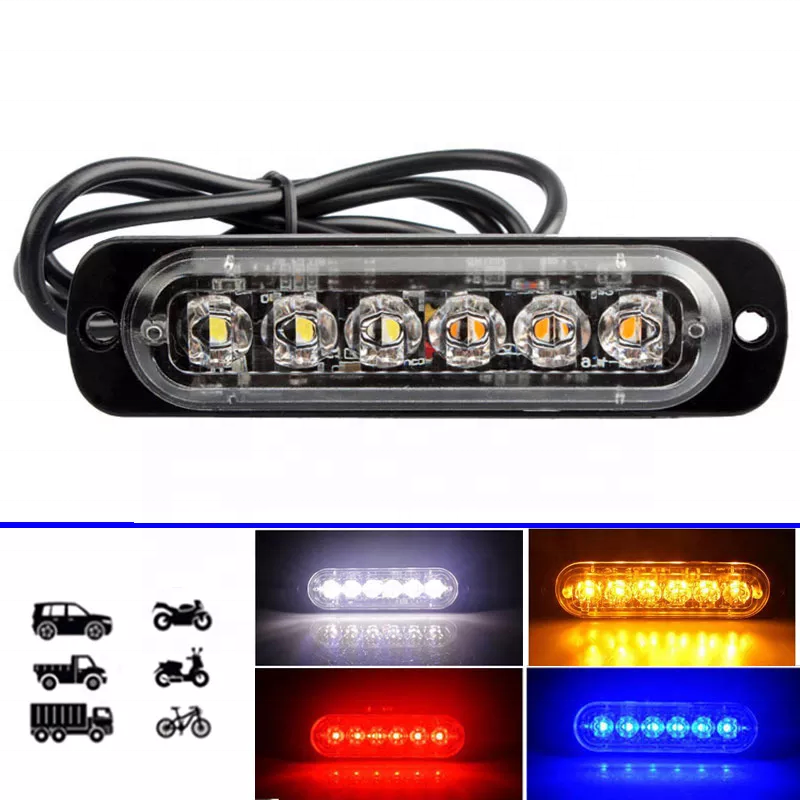 Emergency Warning Strobe Light Universal 6 LED 18W Construct Surface Mount Amber 6000k Light Bar for OffRoad Vehicle ATVs Truck