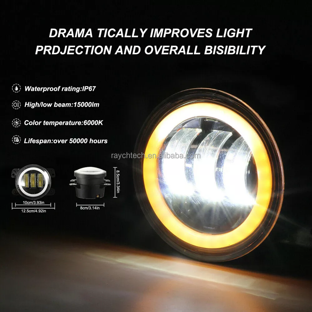 2023 New arrival led fog lamp  Angel Eye Led Fog Light Drl Amber Turn Signal Led Work Light Car Fog Light