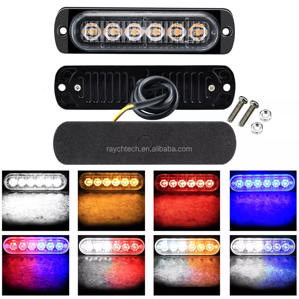 Emergency Warning Strobe Light Universal 6 LED 18W Construct Surface Mount Amber 6000k Light Bar for OffRoad Vehicle ATVs Truck