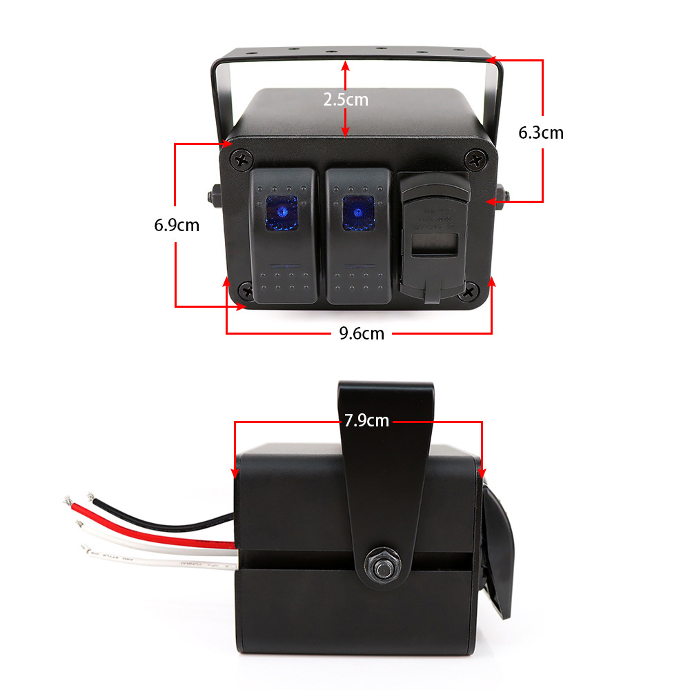 New arrival Aluminum 2 Gang Rocker Switch Box With Pd Type C And Qc 3.0 Usb Charger Voltmeter For Boats Cars Rvs Trucks