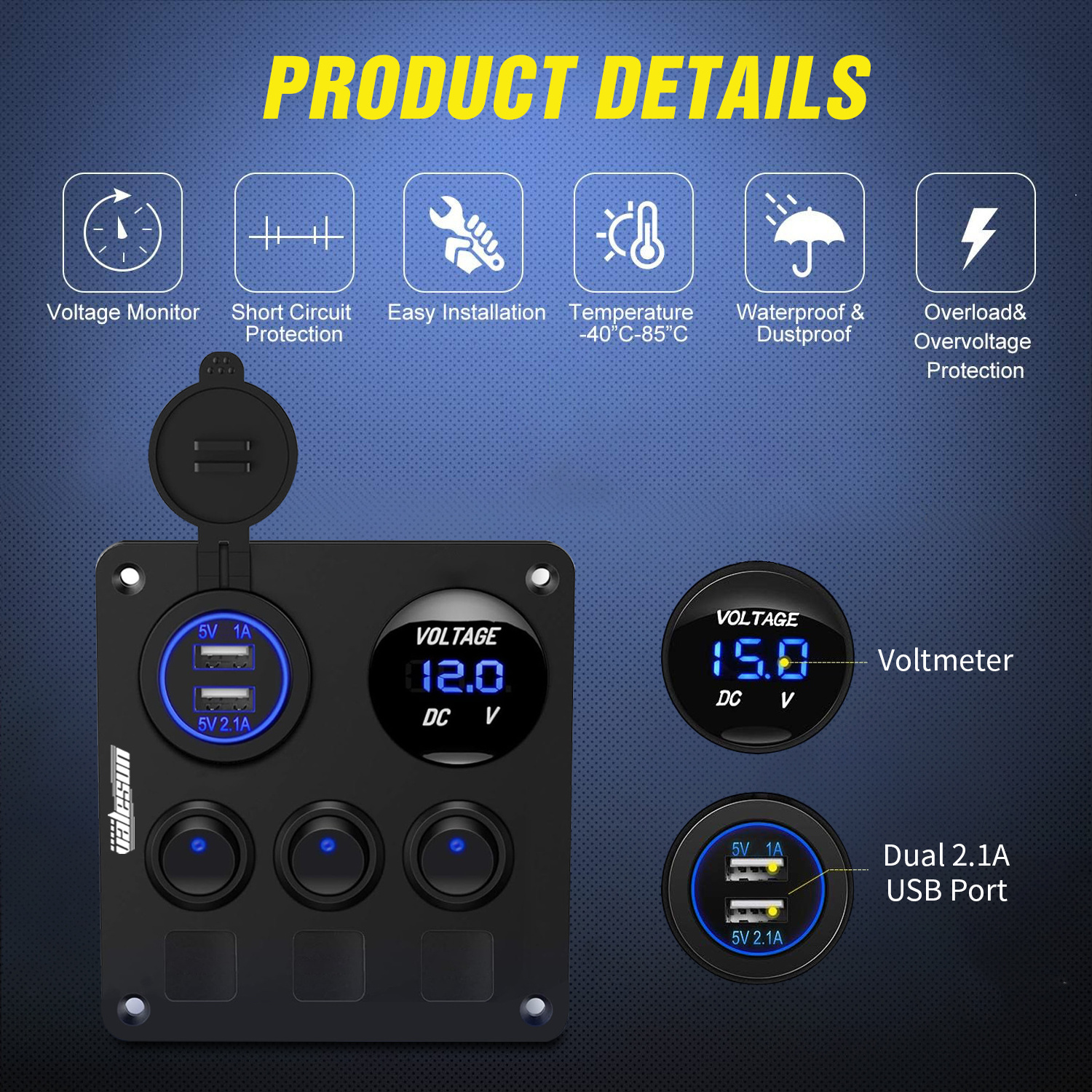 12v Socket With Voltmeter Universal Marine Button Switch Panel Boat Usb Micro Waterproof Rv Rocker Switch Panel