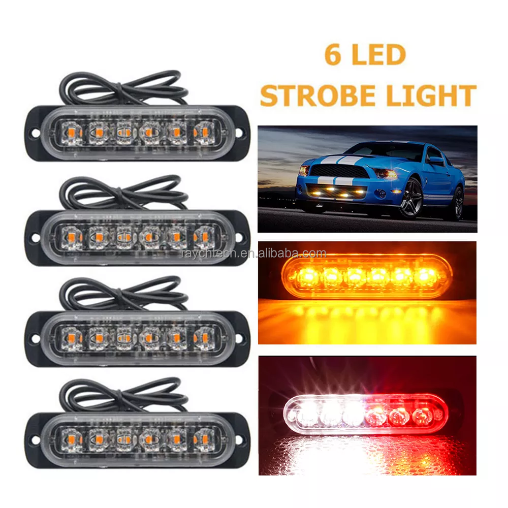 Emergency Warning Strobe Light Universal 6 LED 18W Construct Surface Mount Amber 6000k Light Bar for OffRoad Vehicle ATVs Truck