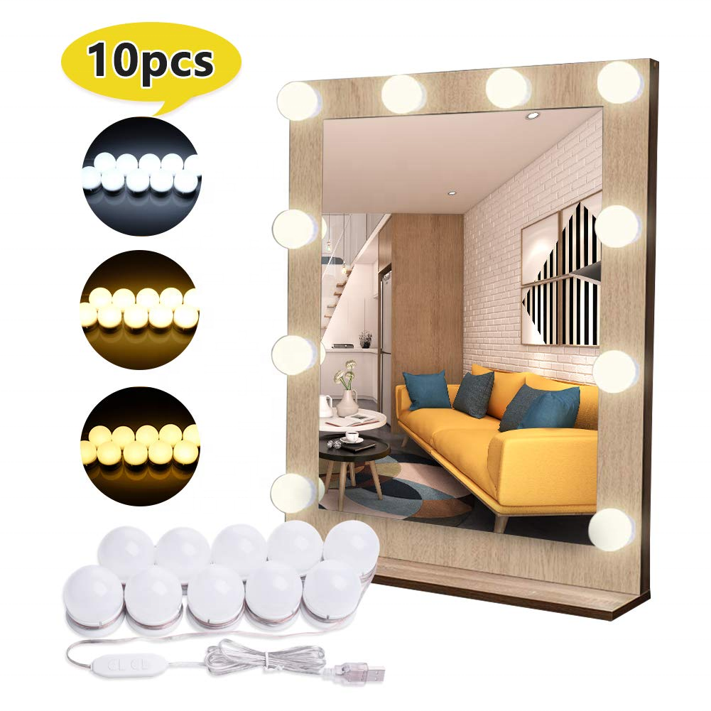 LED Vanity Mirror Lights Kit Hollywood Style Makeup Mirror Lights with 10 Dimmable Light Bulbs Fixture Strip for Vanity Table