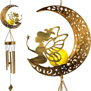 Solar Wind Chimes with Sun Moon Star Solar Powered Wind Chimes Warm LED Windchimes Hanging Outdoor Lights