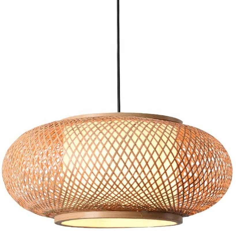 Rattan Pendant Lighting Fixture Handmade Weaving Natural Bamboo Ceiling Hanging Light with Adjustable Cord for Dining Room