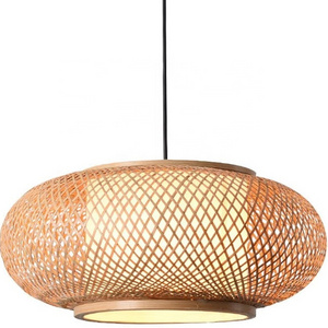 Rattan Pendant Lighting Fixture Handmade Weaving Natural Bamboo Ceiling Hanging Light with Adjustable Cord for Dining Room