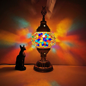 Turkish Mosaic Moroccan Glass Decorative Table Lamp for Bedroom, Living Room, Moroccan Lantern Vintage Home Decor Night Light