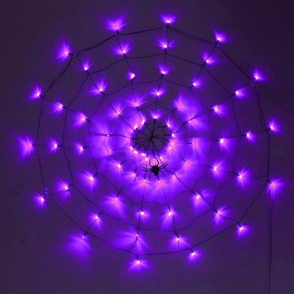 80 Led 3.94FT Giant Spider Web Lights for Lighted Halloween Decorations Outdoor Halloween Window Cobweb Spider light