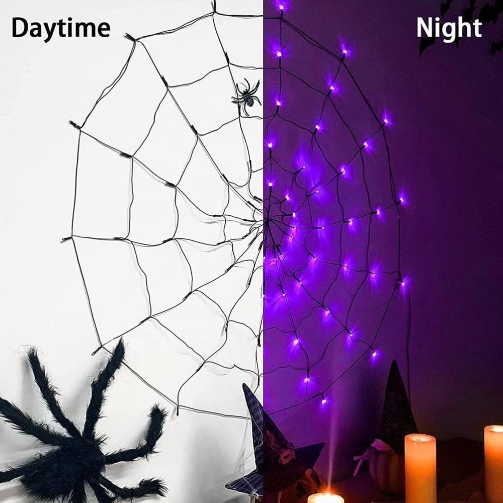 80 Led 3.94FT Giant Spider Web Lights for Lighted Halloween Decorations Outdoor Halloween Window Cobweb Spider light