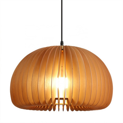 Nordic Classical Lamp Restaurant Retro Wood Pumpkin Chandelier Vintage Pendant Light For Modern Restaurant Hotel Dinning Room