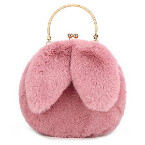 New Arrival Faux Fur Plush Cosmetic Bag Fashion Style Rabbit Ears Cute Handbag for Girls Daily Use with High Quality Chain