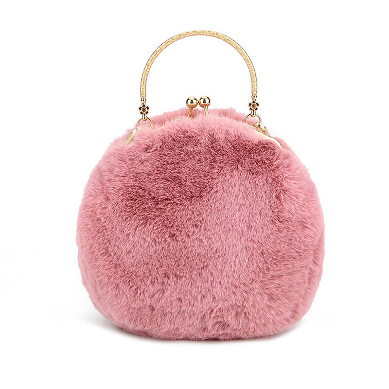 New Arrival Faux Fur Plush Cosmetic Bag Fashion Style Rabbit Ears Cute Handbag for Girls Daily Use with High Quality Chain