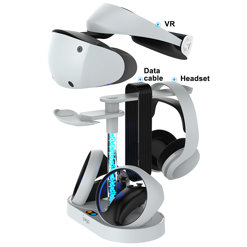 With RGB Light Indicator Light Dual Controller Charging Dock Station for PS VR2  VR Headset Display Charger Stand