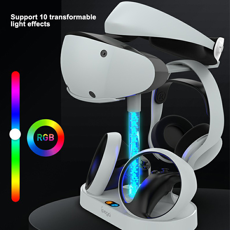 With RGB Light Indicator Light Dual Controller Charging Dock Station for PS VR2  VR Headset Display Charger Stand