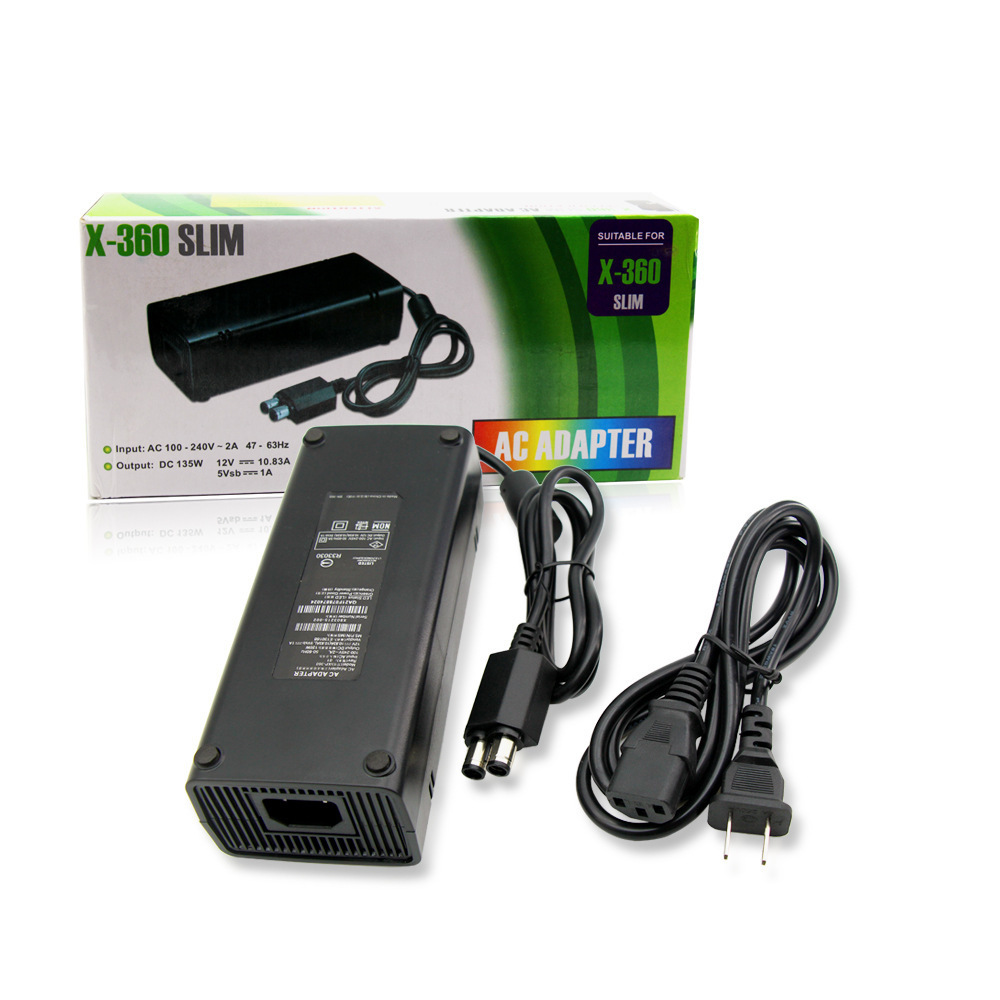 with LED Indicator Light Charger Cable 100-240V Black  Slim Power Supply  Slim AC Adapter for Xbox 360